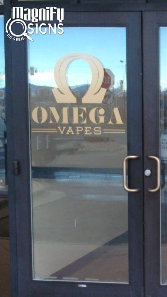 Cut Vinyl sign for Omega Vapes in Denver, CO