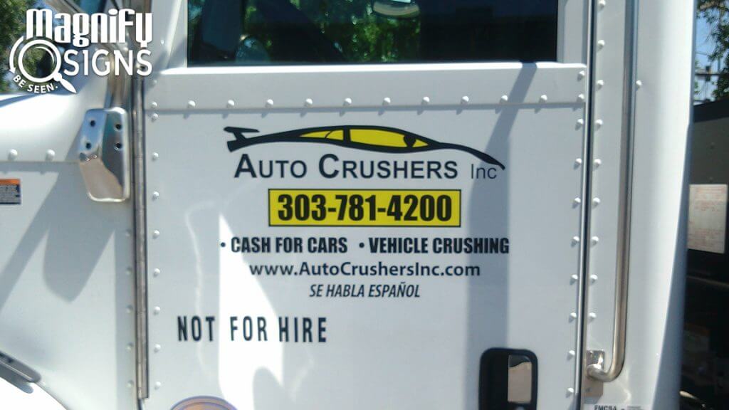 Custom Cut Vehicle Vinyl Lettering and Logo sign for Auto Crushers in Englewood, CO