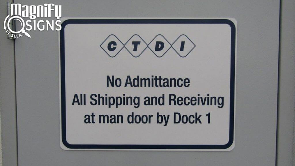 Aluminum Dock Sign for CTDI in Aurora, CO