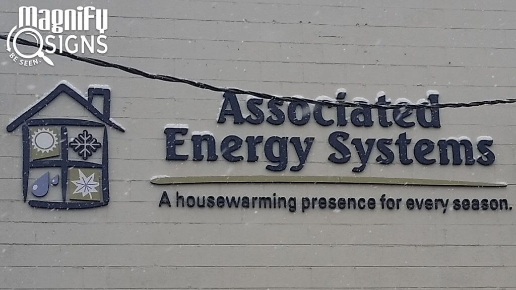 Custom Sign Foam Letters mounted on the exterior of Associated Energy Systems in Denver, CO