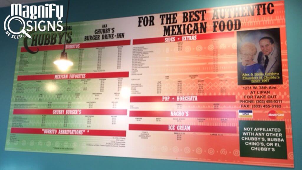 Acrylic Panel Menu Board for The Original Chubby's in Denver, CO