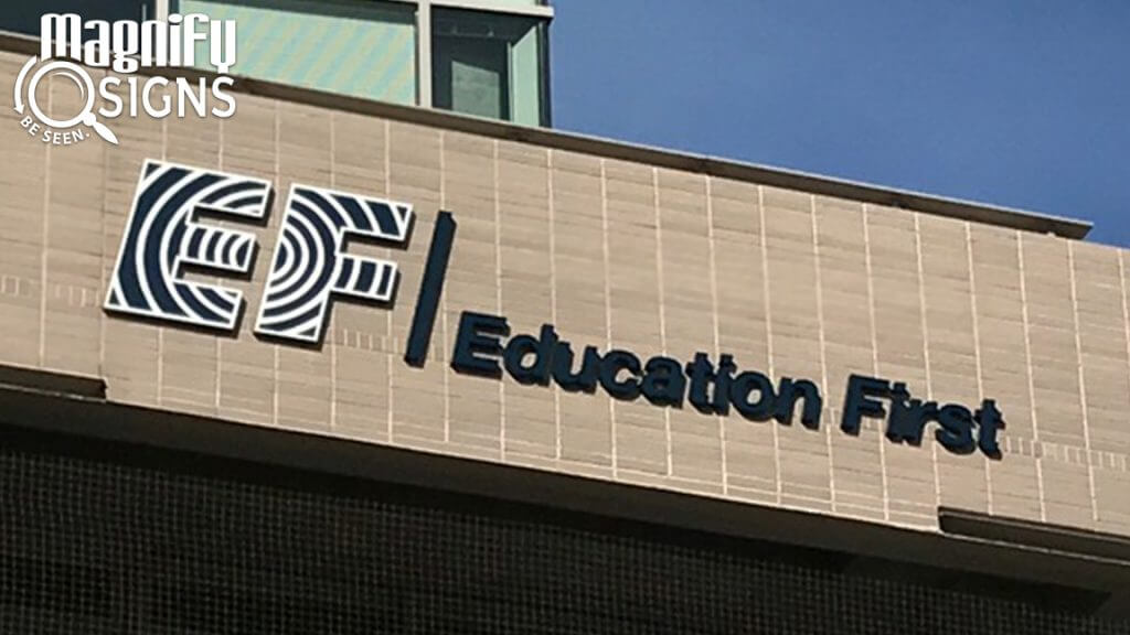 Custom Channel Letters on the exterior of the Education First building in Denver, CO