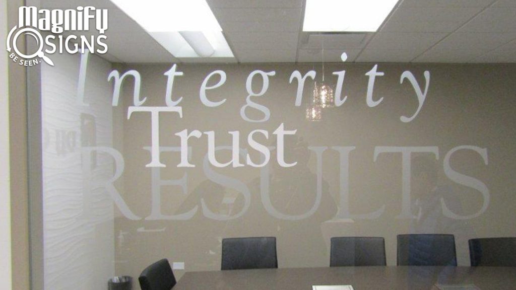 Custom Conference Room signage made with Cut Window Vinyl Graphics in Denver, CO