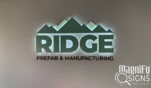 LED lit sign for Ridge Prefab and Construction